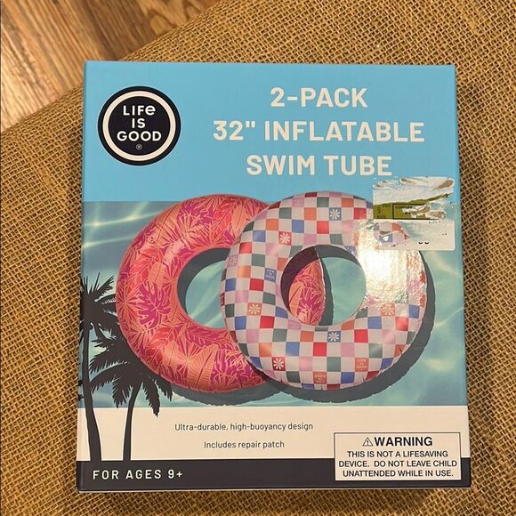 Life Is Good Pink Inflatable Swim Tube 2-Pack - Picture 1 of 3